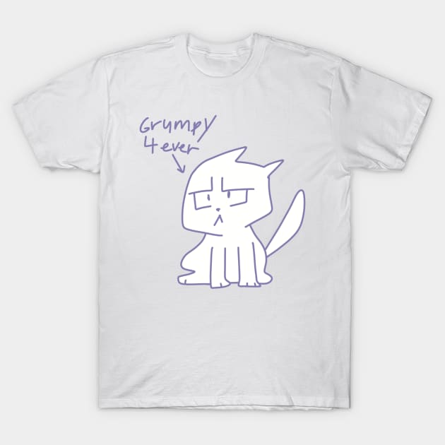 Grumpy 4 ever ugly cat illustration purple T-Shirt by maoudraw